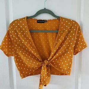 Yellow Polka-Dot Tie-Up Crop Top